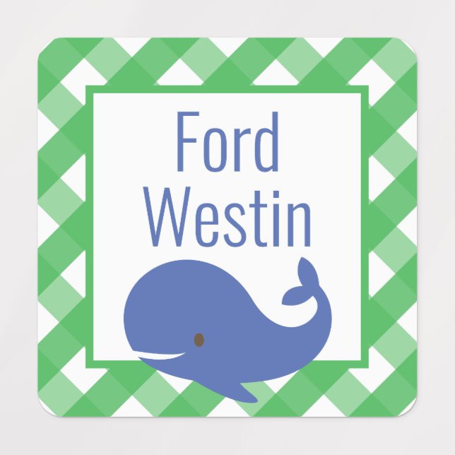 Gingham Whale Personalized Clothing Labels (Design 1)
