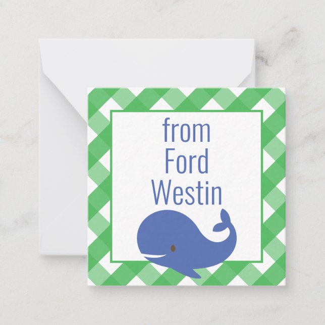 Gingham Whale Personalized Gift Enclosure Cards (Front)