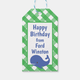 Gingham Whale Personalized Gift Tag
