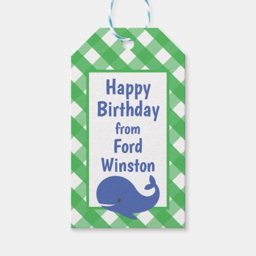 Gingham Whale Personalized Gift Tag