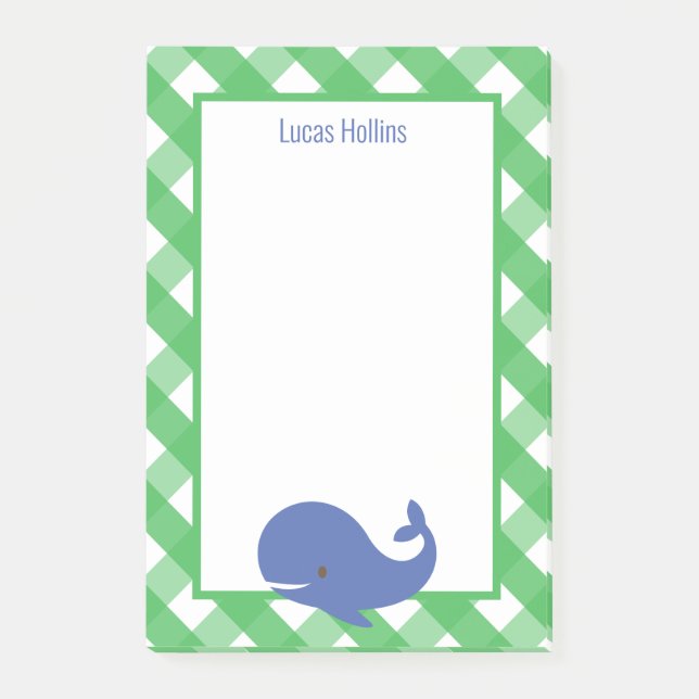 Gingham Whale Personalized Notepad (Front)