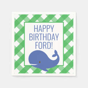 Gingham Whale Personalized Party Napkins