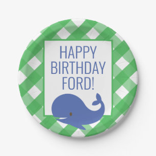 Gingham Whale Personalized Party Plates