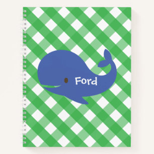 Gingham Whale Personalized Spiral Notebook