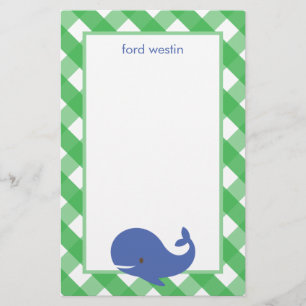 Gingham Whale Personalized Stationery