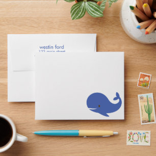 Gingham Whale Personalized Stationery Envelopes