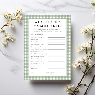 Gingham Who Knows Mommy Best Baby Shower Game card