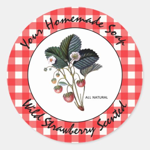 Gingham Wild Strawberry Handmade Soap Label 