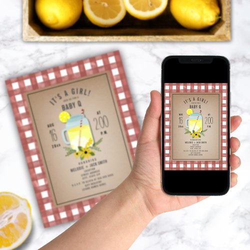 Gingham Wildflower Lemonade Baby Q Baby Shower Invitation