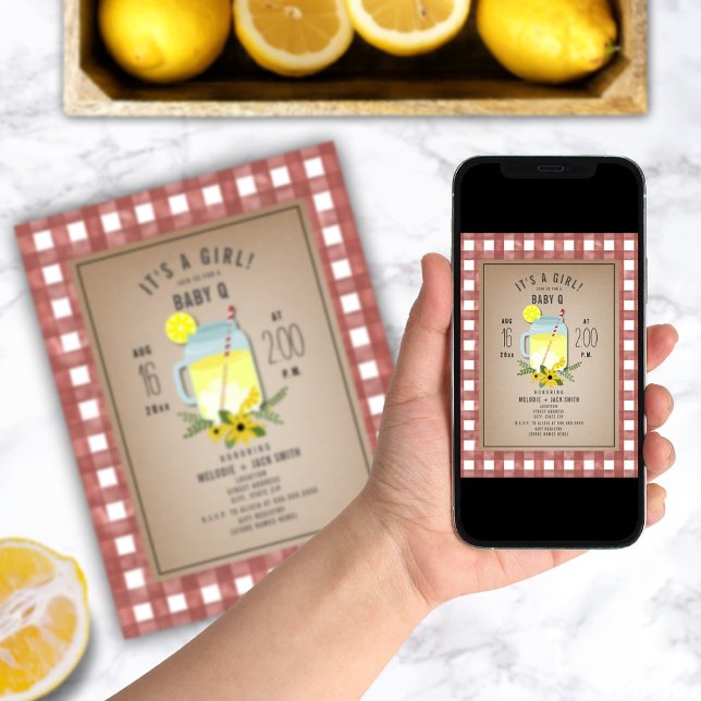 Gingham Wildflower Lemonade Baby Q Baby Shower Invitation (Creator Uploaded)