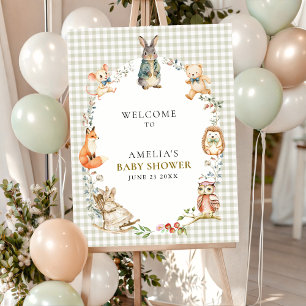  Gingham Woodland Bunny Baby Shower Welcome Sign