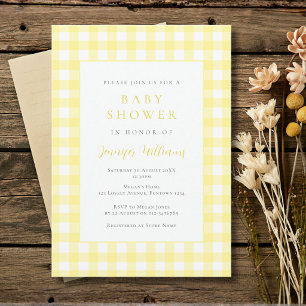 Gingham Yellow Baby Shower Invitation