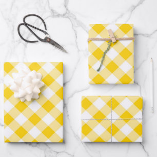 Gingham Yellow Summer Cottagecore Rustic Wrapping Paper Sheets