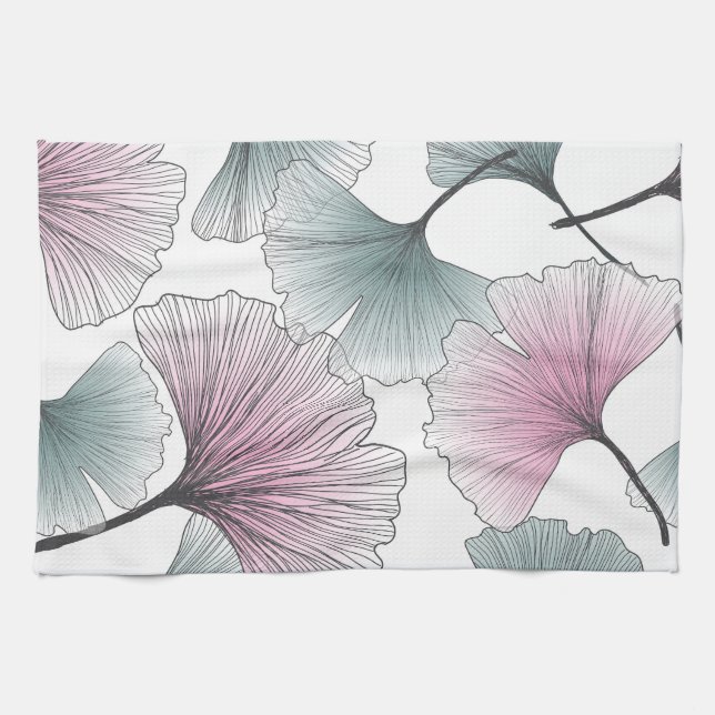Gingko biloba hand-drawn. kitchen towel (Horizontal)