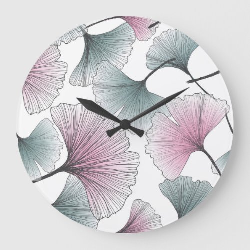 Gingko biloba hand_drawn large clock