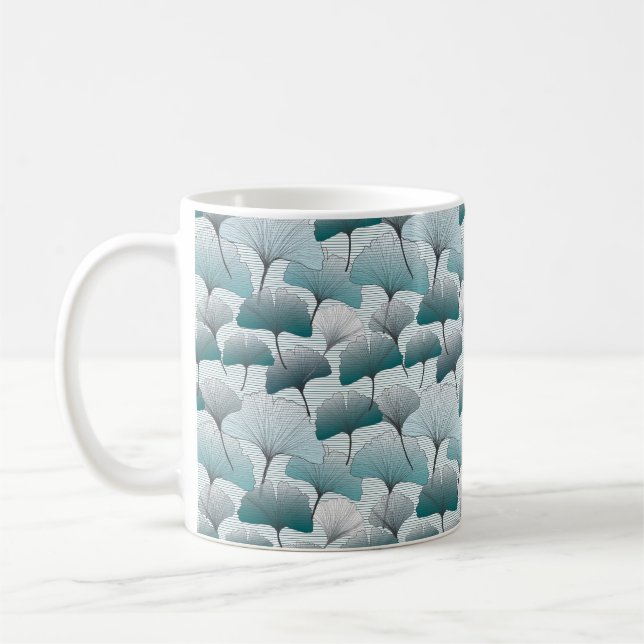 Gingko biloba seamless blue colors pattern.  coffee mug (Left)