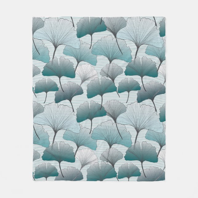 Gingko biloba seamless blue colors pattern.  fleece blanket (Front)