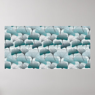 Gingko biloba seamless blue colors pattern. poster