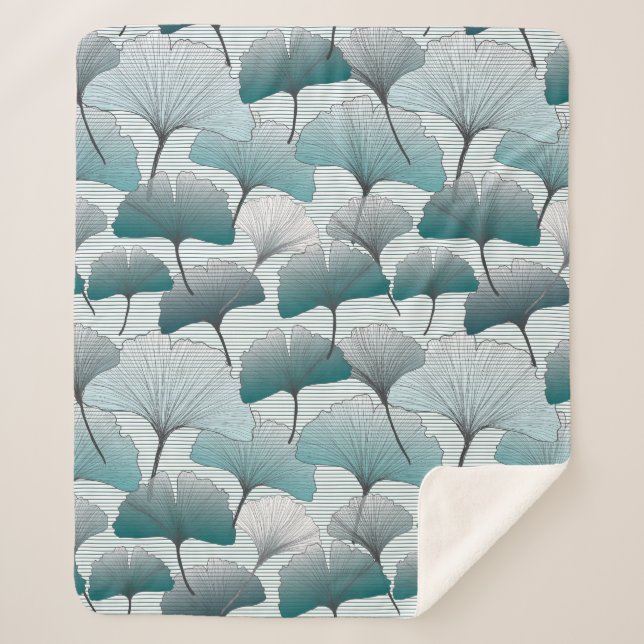 Gingko biloba seamless blue colors pattern.  sherpa blanket (Front)