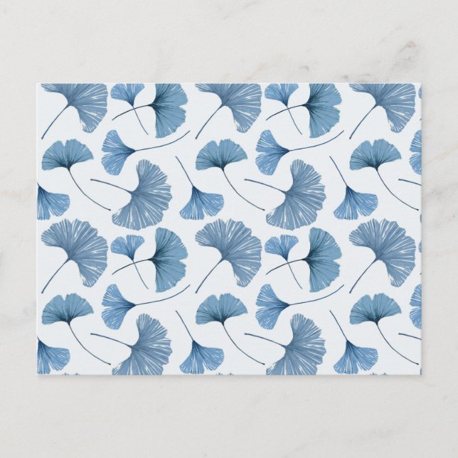 Gingko leaf blue and white pattern journal postcard (Front)