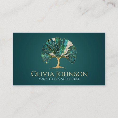 Gingko Leaf Tree _ Emerald Marble and Gold Business Card