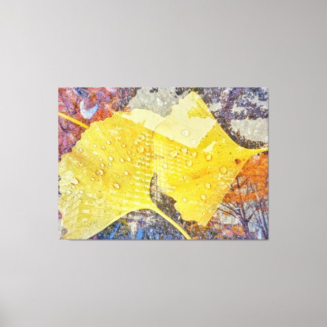 Gingko Leaves and Cityscape Canvas Print (Front)