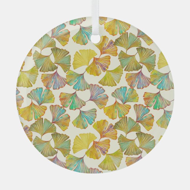 Gingko Leaves: Floral Abstract Art Glass Ornament (Front)