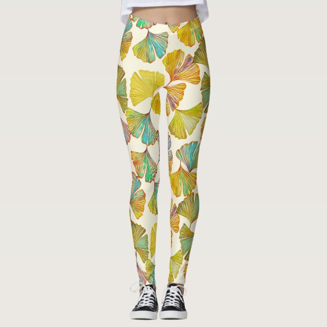 Gingko Leaves: Floral Abstract Art Leggings (Front)