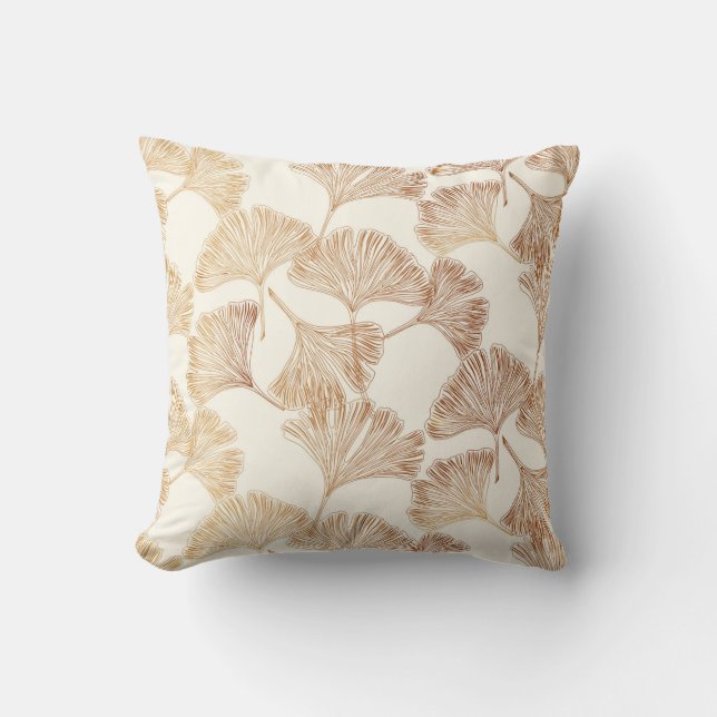 Gingko leaves gold on cream toile ivory wallpaper  throw pillow (Front)