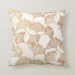 Gingko leaves gold on cream toile ivory wallpaper throw pillow