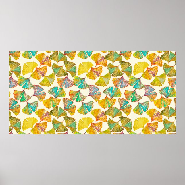 Gingko leaves on floor seamless pattern. Watercolo Poster (Front)