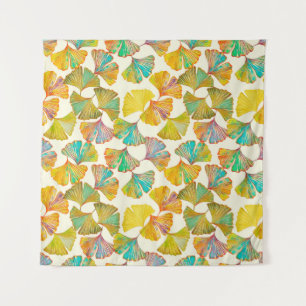Gingko leaves on floor seamless pattern. Watercolo Tapestry