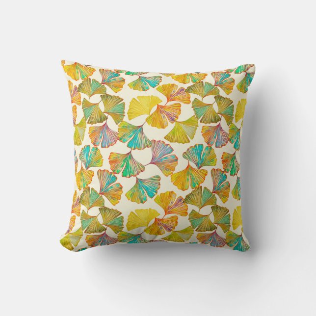Gingko leaves on floor seamless pattern. Watercolo Throw Pillow (Front)