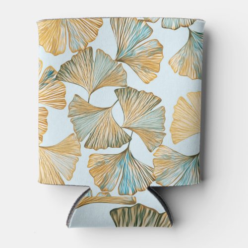 Gingko Leaves Watercolor Seamless Pattern Can Cooler
