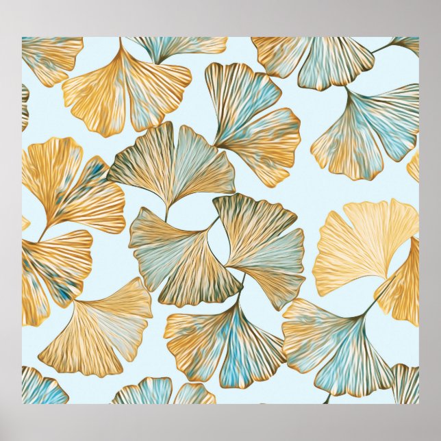 Gingko Leaves Watercolor Seamless Pattern Poster (Front)