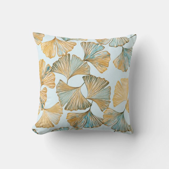 Gingko Leaves Watercolor Seamless Pattern Throw Pillow (Front)