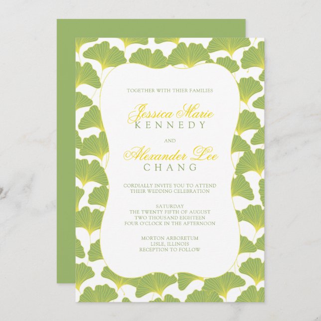 Gingko Tree Spring Green wedding 2 Invitation (Front/Back)