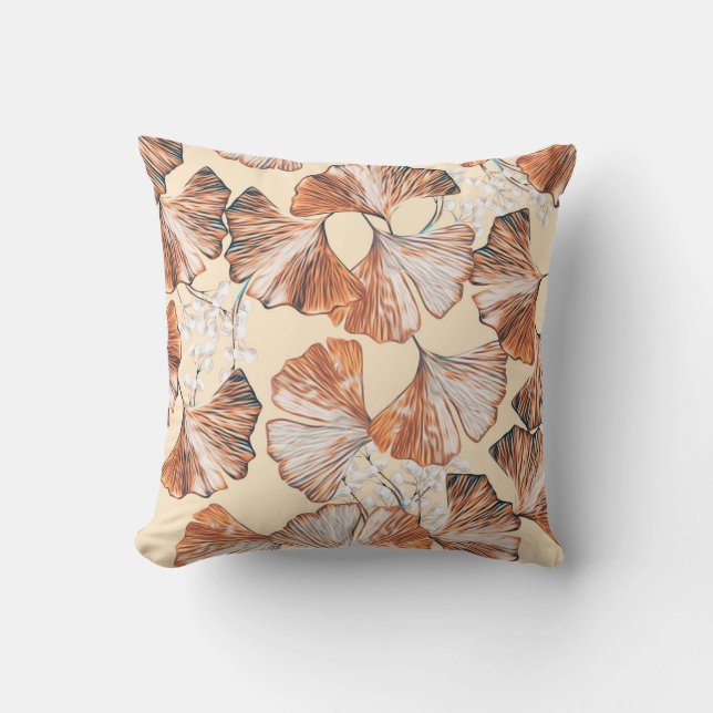 Gingko with fruits seamless pattern. Watercolor fl Throw Pillow (Front)