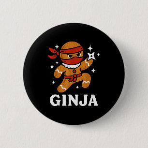 Ginjas Gingerbread Ninja Funny Christmas Cookie Bo Button