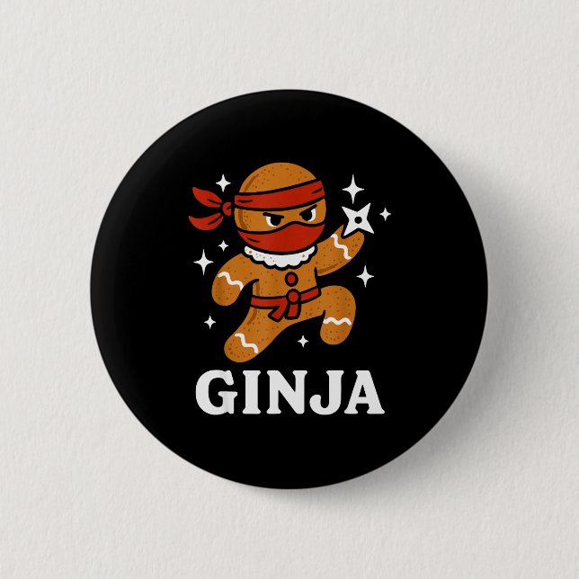 Ginjas Gingerbread Ninja Funny Christmas Cookie Bo Button (Front)