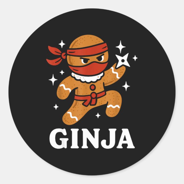 Ginjas Gingerbread Ninja Funny Christmas Cookie Bo Classic Round Sticker (Front)