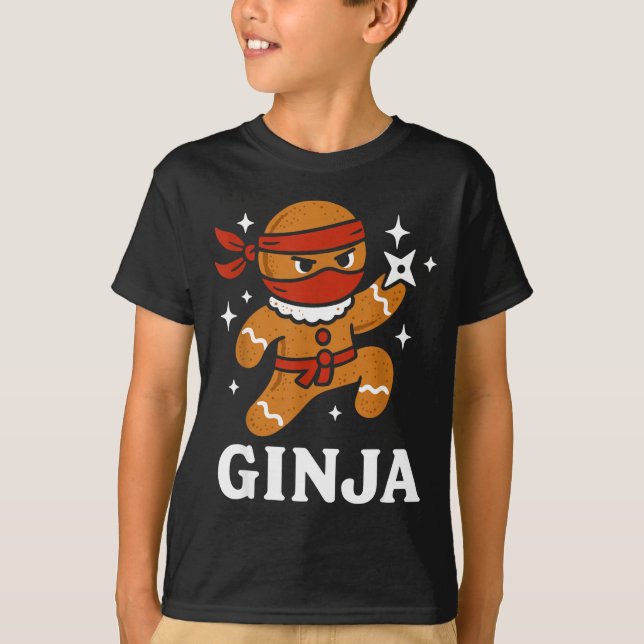 Ginjas Gingerbread Ninja Funny Christmas Cookie Bo T-Shirt (Front)