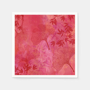 Ginkgo and Bamboo Leaves - Red Colors Case Napkins