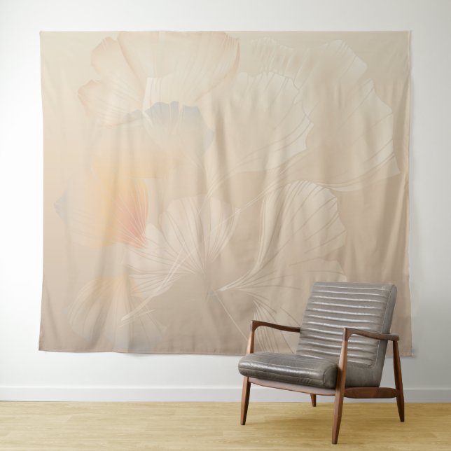 Ginkgo Biloba Botanical Abstract Graphic Art Blush Tapestry (In Situ (Horizontal))