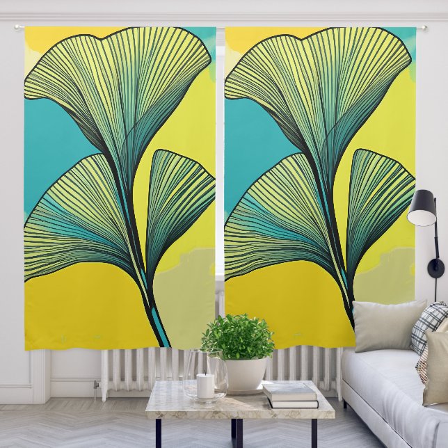 Ginkgo Biloba Leaf Patterned Blackout Curtain: Har Blackout Curtains (Living Room)