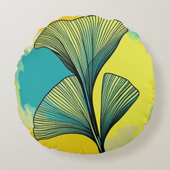 Ginkgo Biloba Leaf Patterned Round Pillow: Harmony Pillow (Front)