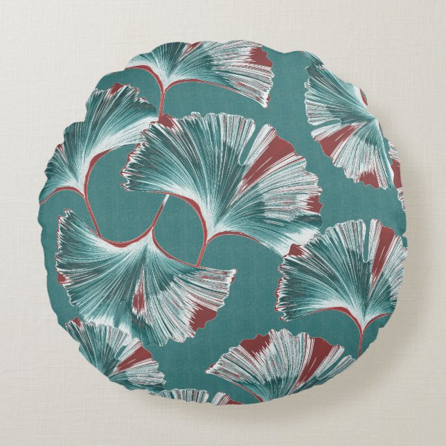 Ginkgo biloba leaf, tablecloth pattern. round pillow (Front)