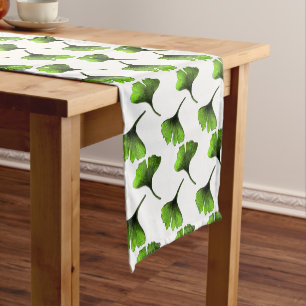 Ginkgo Biloba Leaves Botanical Art Pattern Short Table Runner