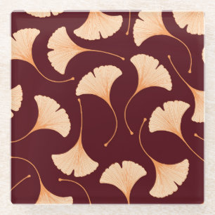 Ginkgo biloba leaves, seamless floral pattern. glass coaster