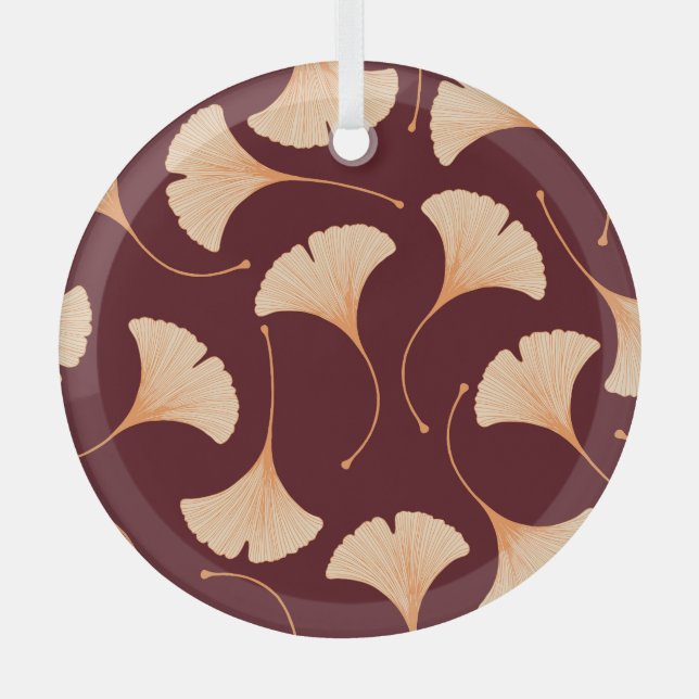 Ginkgo biloba leaves, seamless floral pattern. glass ornament (Front)